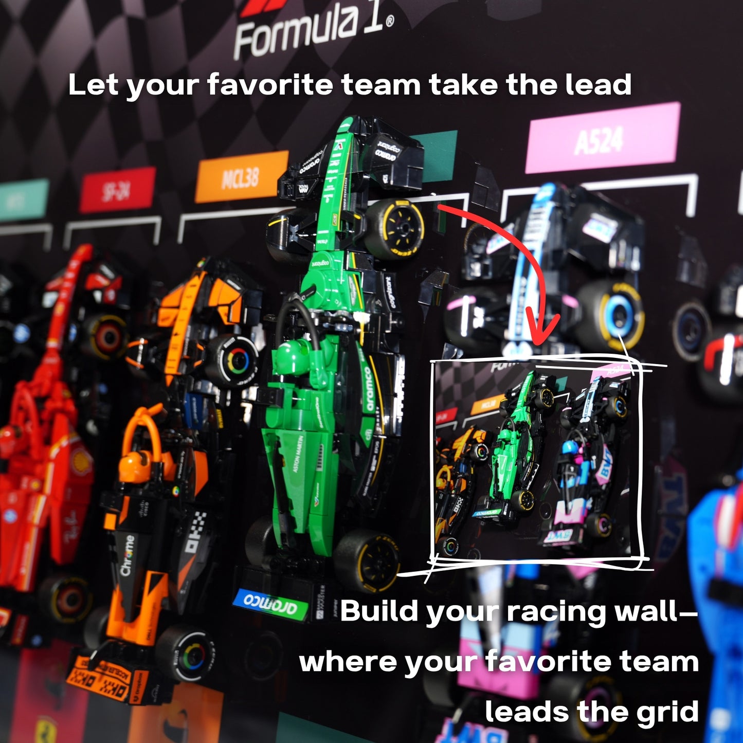 Acrylic Top-Speed Wall Mount Frame/Display for LEGO® F1 Speed Champions Race Car