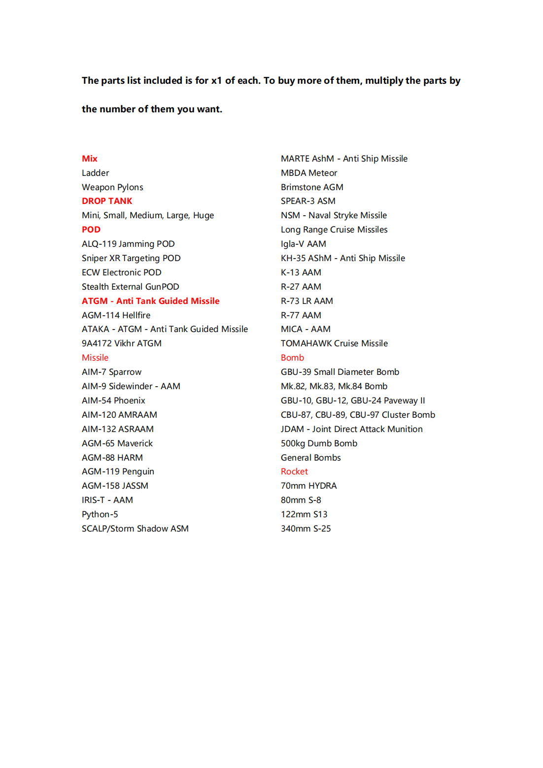 Aircraft WEAPON PACK | 1:35 Scale MOC 67479