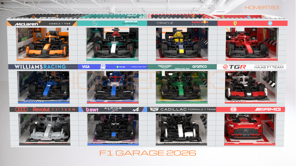 F1 Modular Pit Garage MOC-251570 | 2026 Season Display for LEGO
