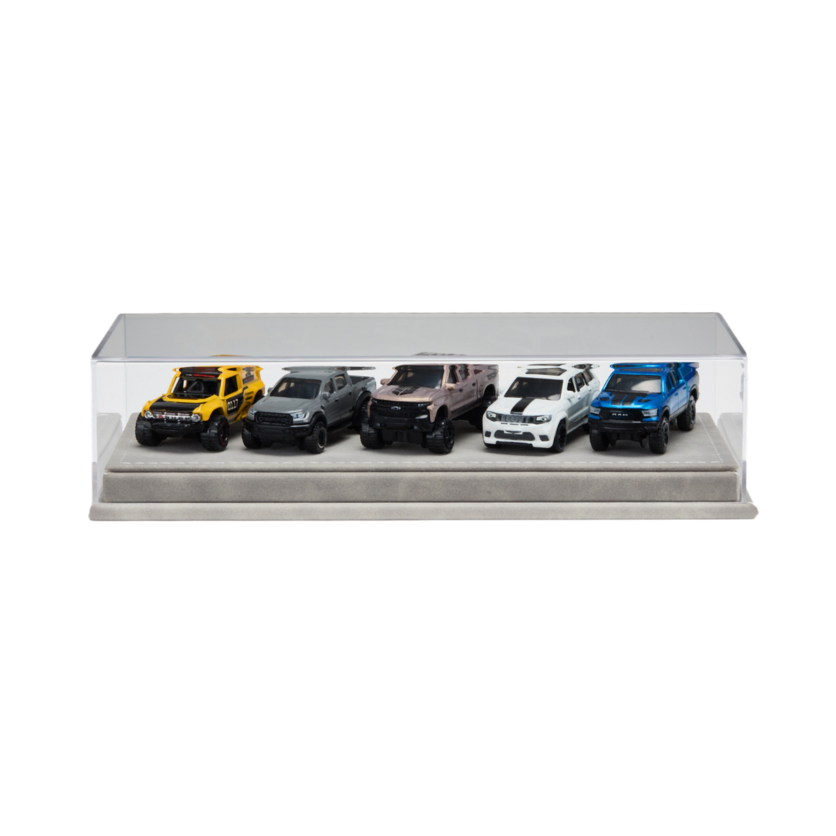 Premium Seamless Acrylic Display Case for Diecast Cars | Dustproof One-Piece Hot-Bending Showcase with Textured Base (1 / 3 / 5 / 10 Cars)