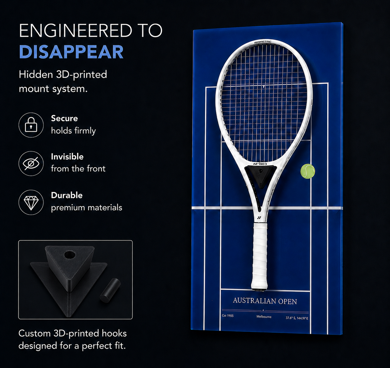 FantasMall Frameless Tennis Racket Display Board/ Wall Mount Tennis Frame