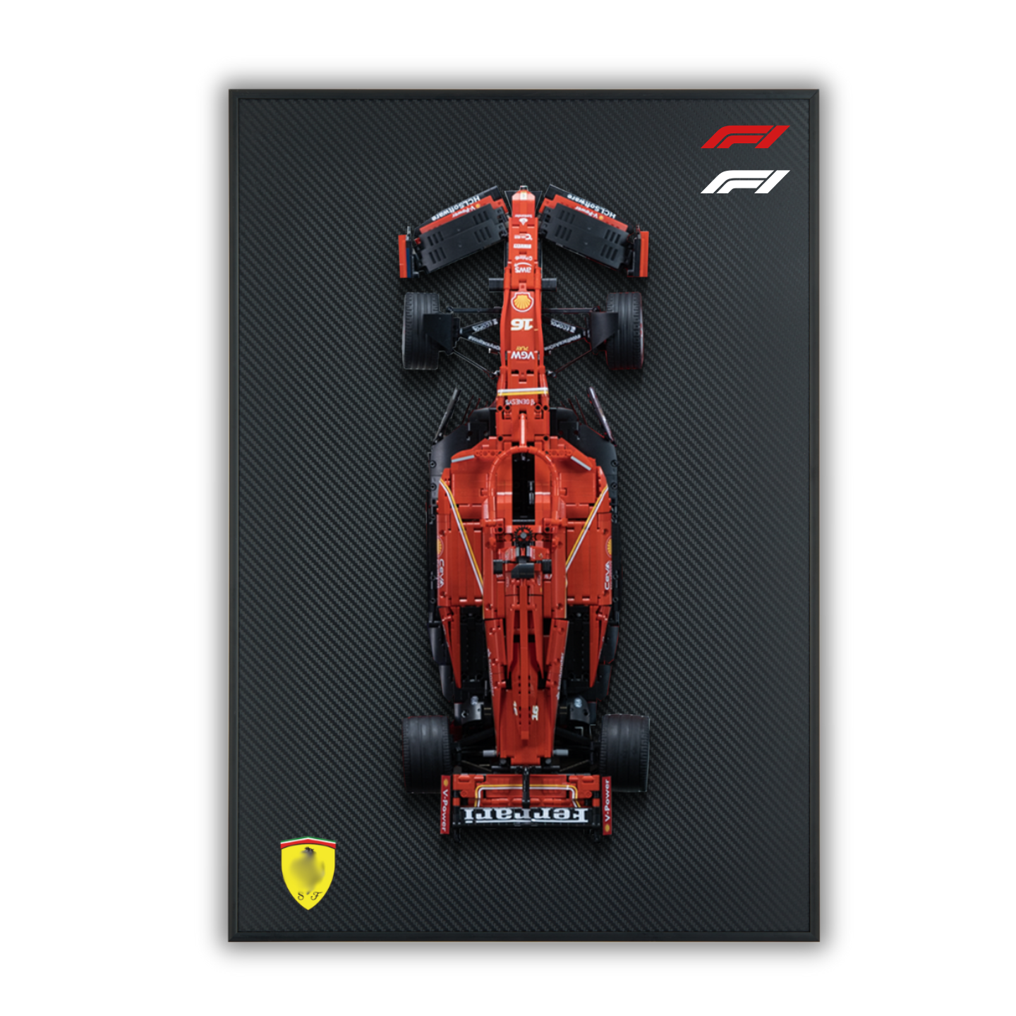 Acrylic Carbon Fiber Black Wall Mount Display Frame for LEGO Ferrari F1 42207
