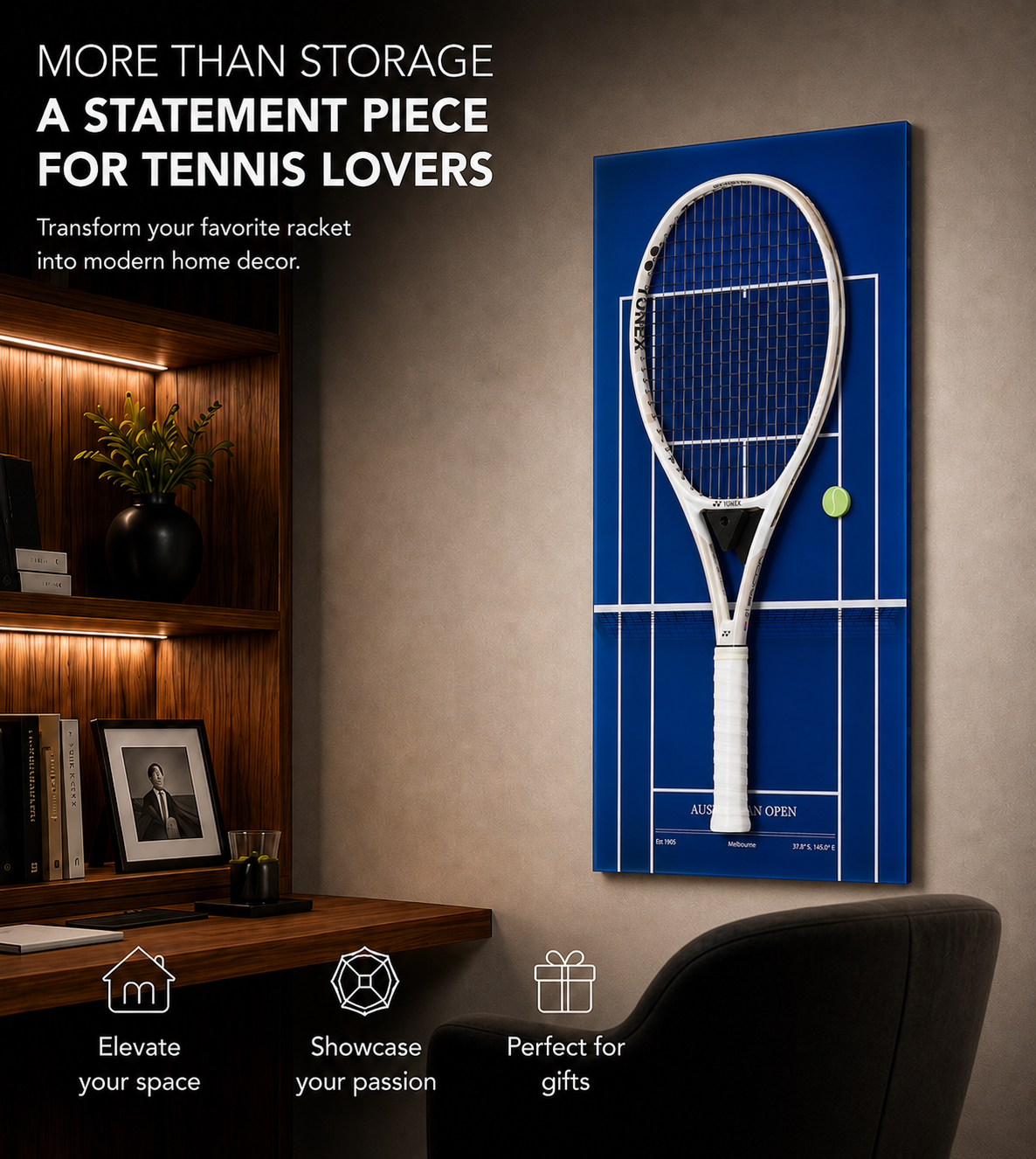 FantasMall Frameless Tennis Racket Display Board/ Wall Mount Tennis Frame