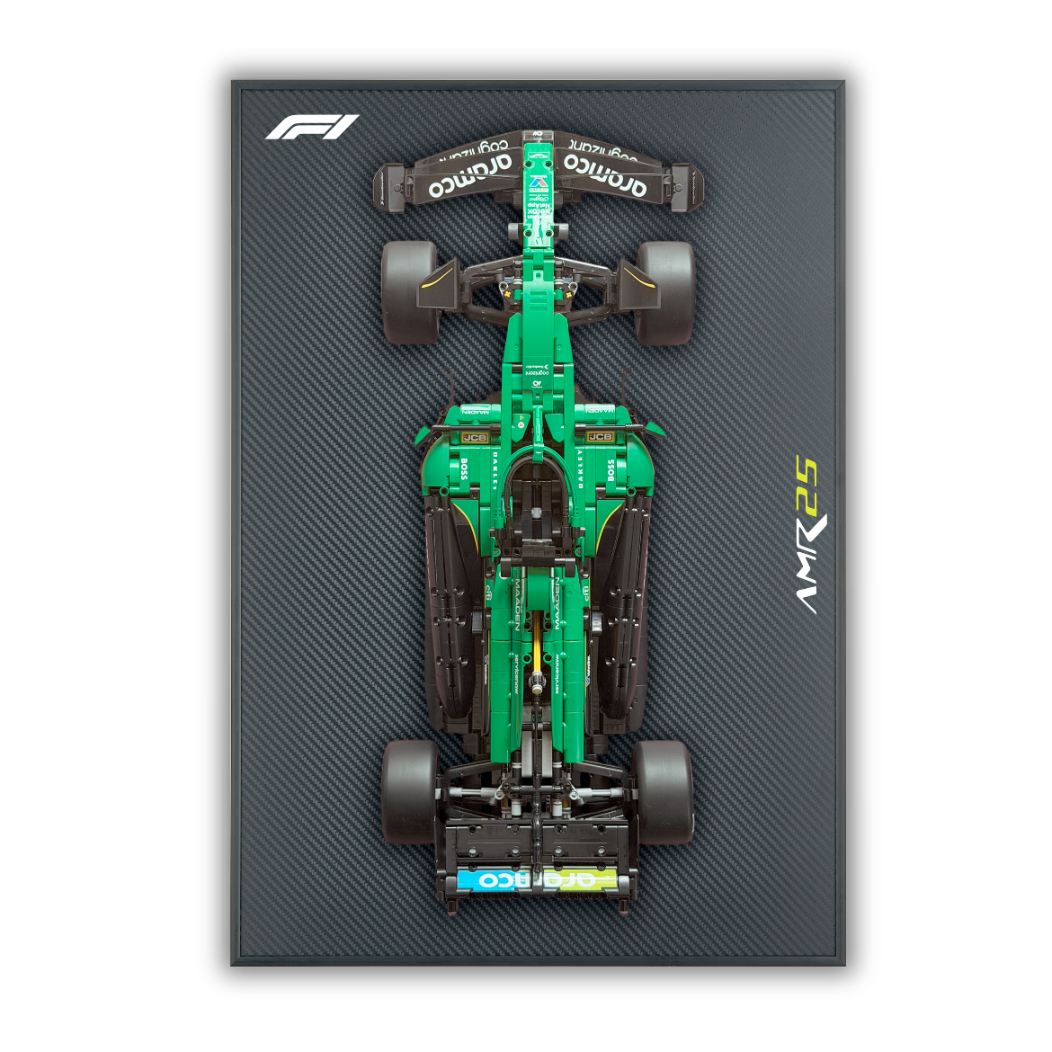 Acrylic Carbon Fiber Black Wall Mount Display Frame for LEGO Aston Martin Aramco AMR25 F1 42240