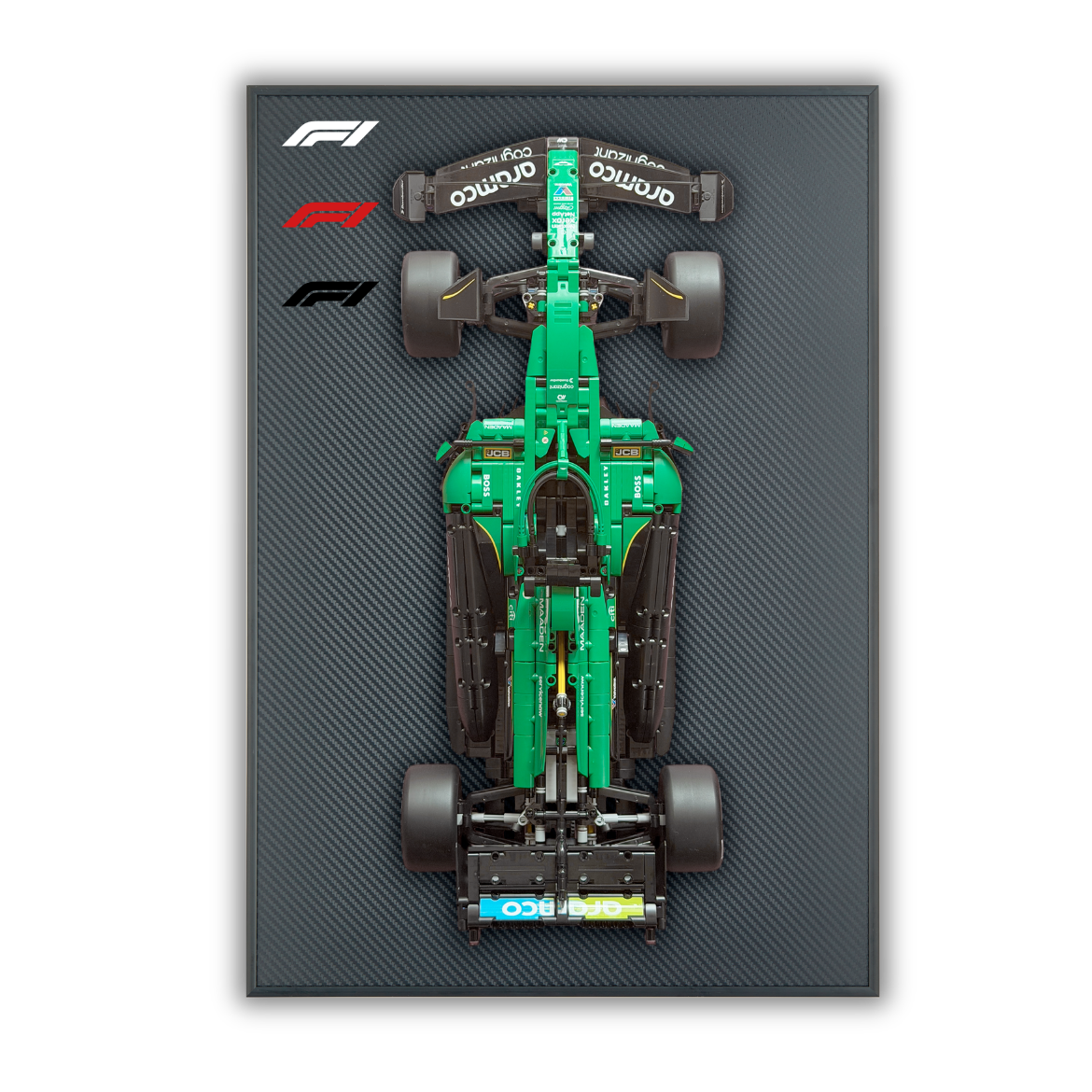 Acrylic Carbon Fiber Black Wall Mount Display Frame for LEGO Aston Martin Aramco AMR25 F1 42240