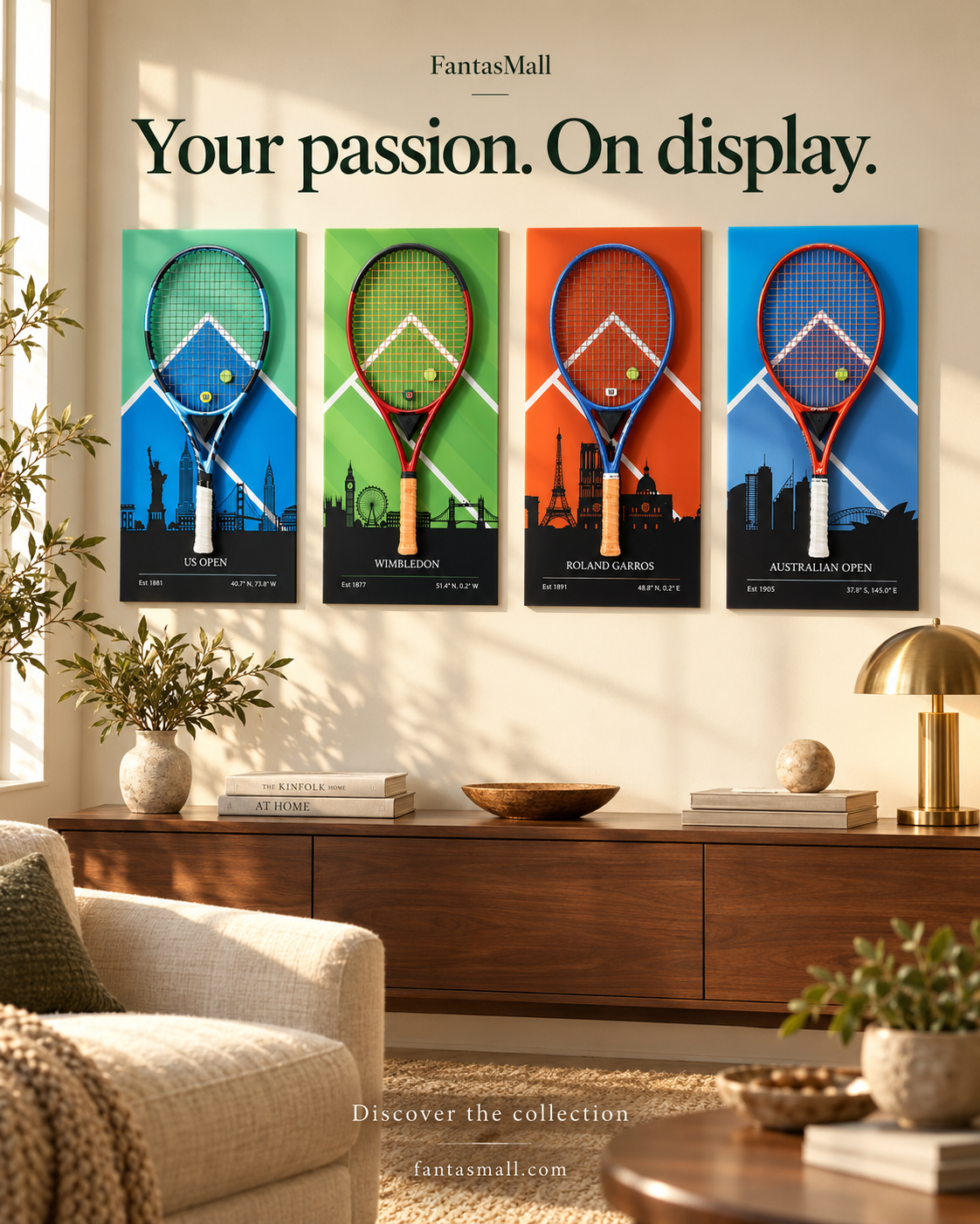 Tennis Racket Display Board/ Wall Mount Tennis Frame
