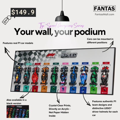 Acrylic Top-Speed Wall Mount Frame/Display for LEGO® F1 Speed Champions Race Car