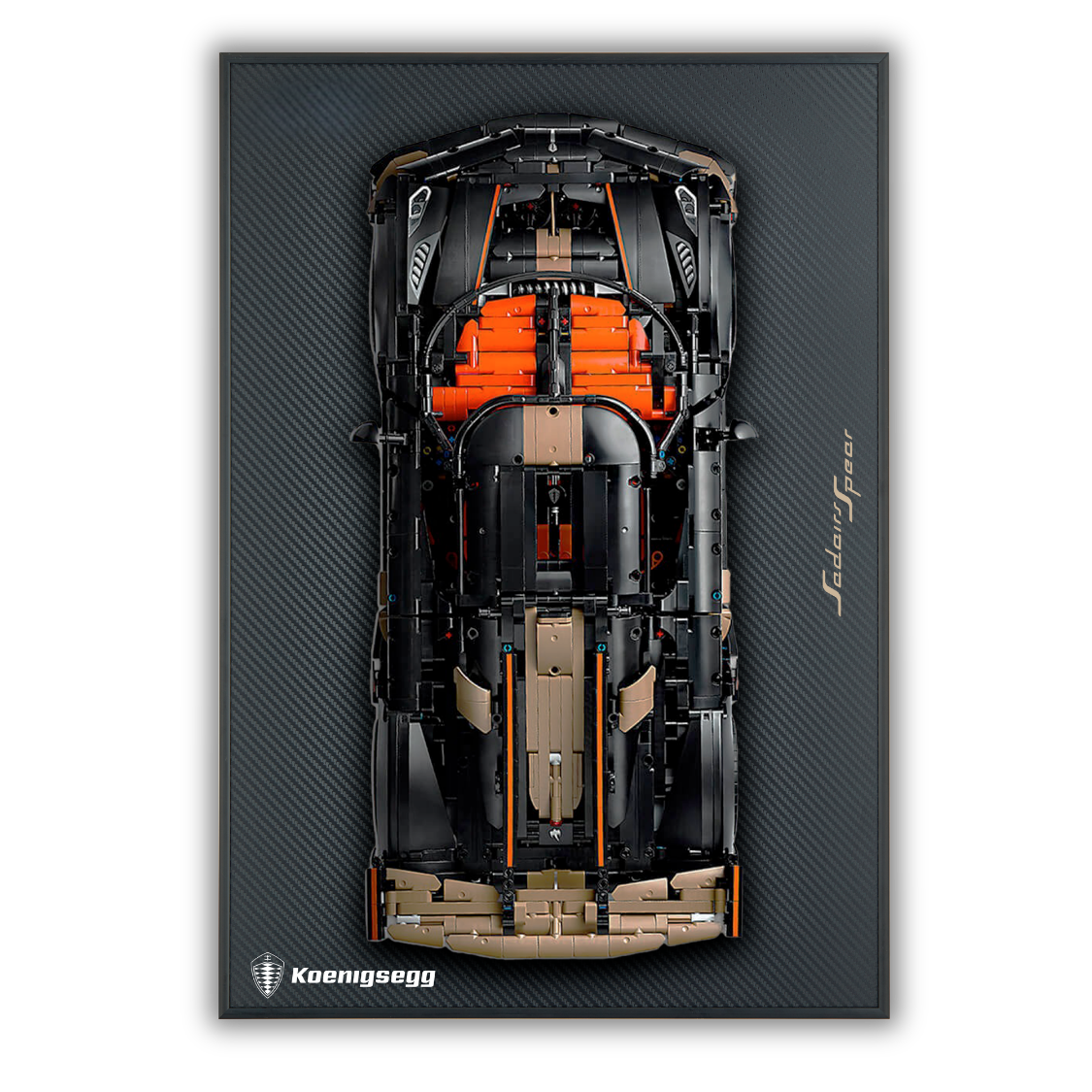 Acrylic Carbon Fiber Black Wall Mount Display Frame for LEGO Koenigsegg Sadair's Spear Megacar 42232