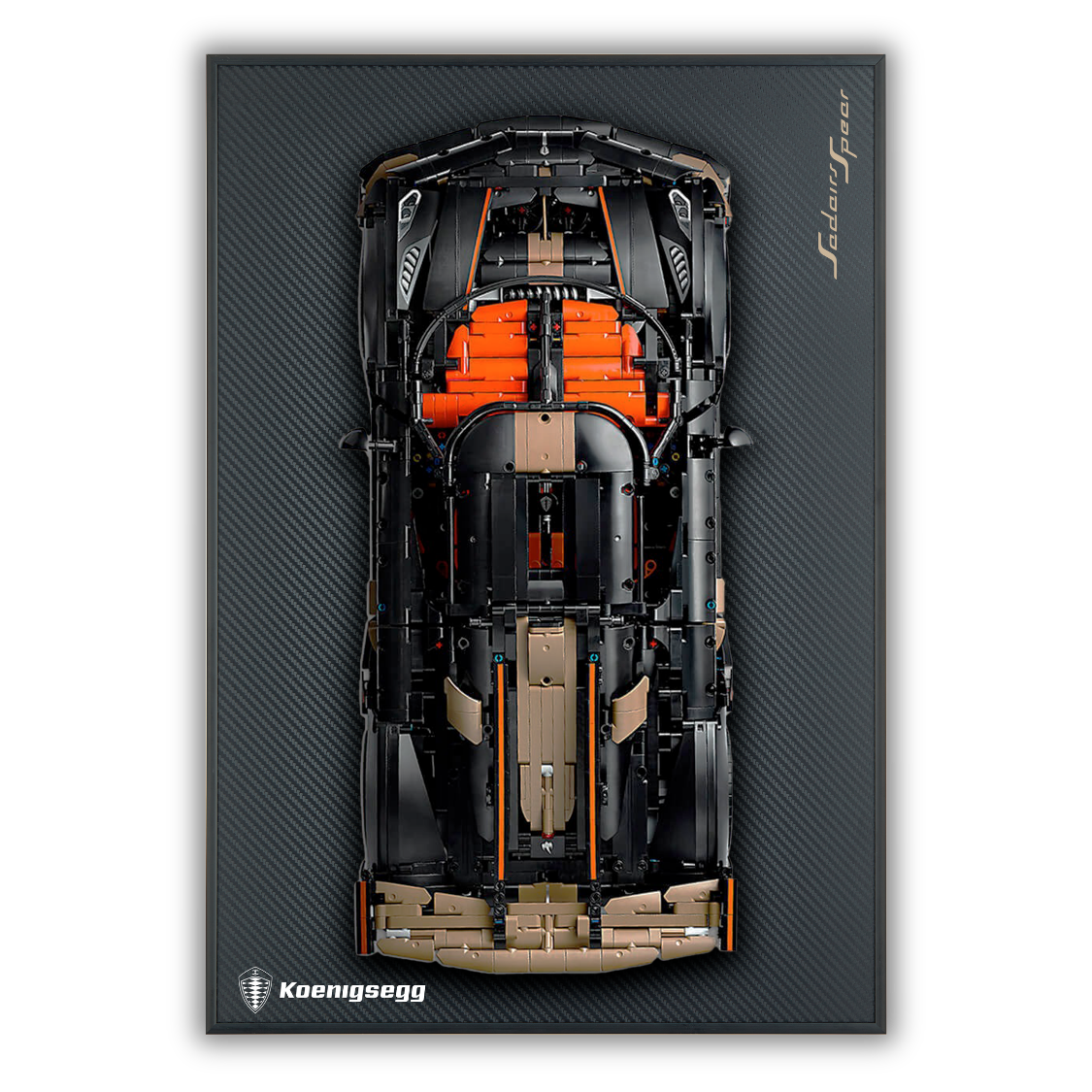 Acrylic Carbon Fiber Black Wall Mount Display Frame for LEGO Koenigsegg Sadair's Spear Megacar 42232