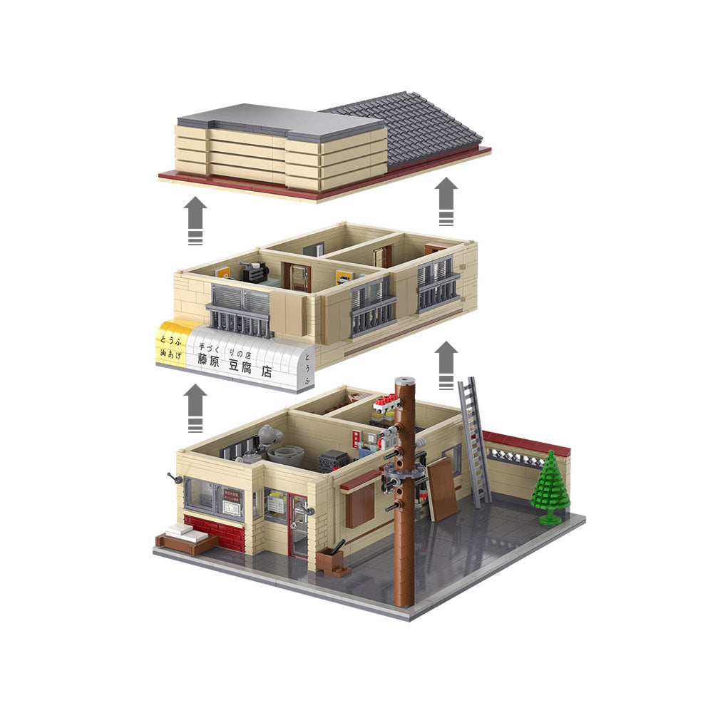 Cada Anime Initial D Tofu Shop House Model Building Blocks City Japanese Racing Car Parking Lot Bricks Toys Kid Gifts With LED - LEPIN LEPIN Store